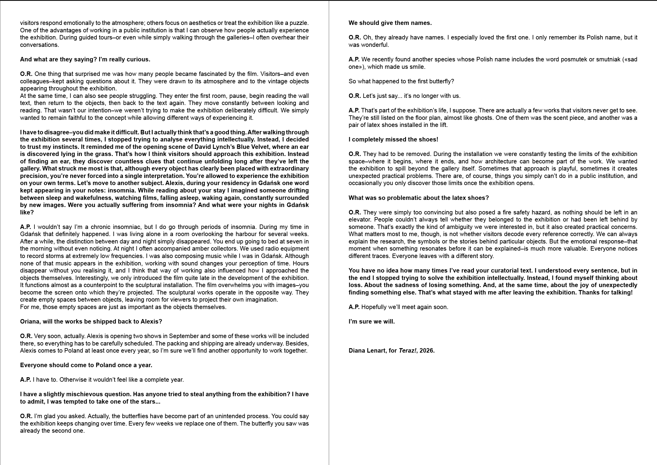 <em>Tears, sweat and blood</em>, Diana Lenart, 2026. Interview with Oriana Radziuk, curator of the show <em>Zniwa Smutku, Les moissons de la tristesse</em> at Gdansk Center for Contemporary Art. Published in Terz!, August 2026.